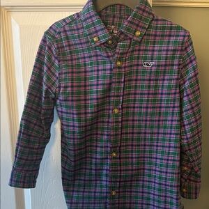 Vineyard Vines Kids Plaid Button Down Flannel - Green and Pink 3T